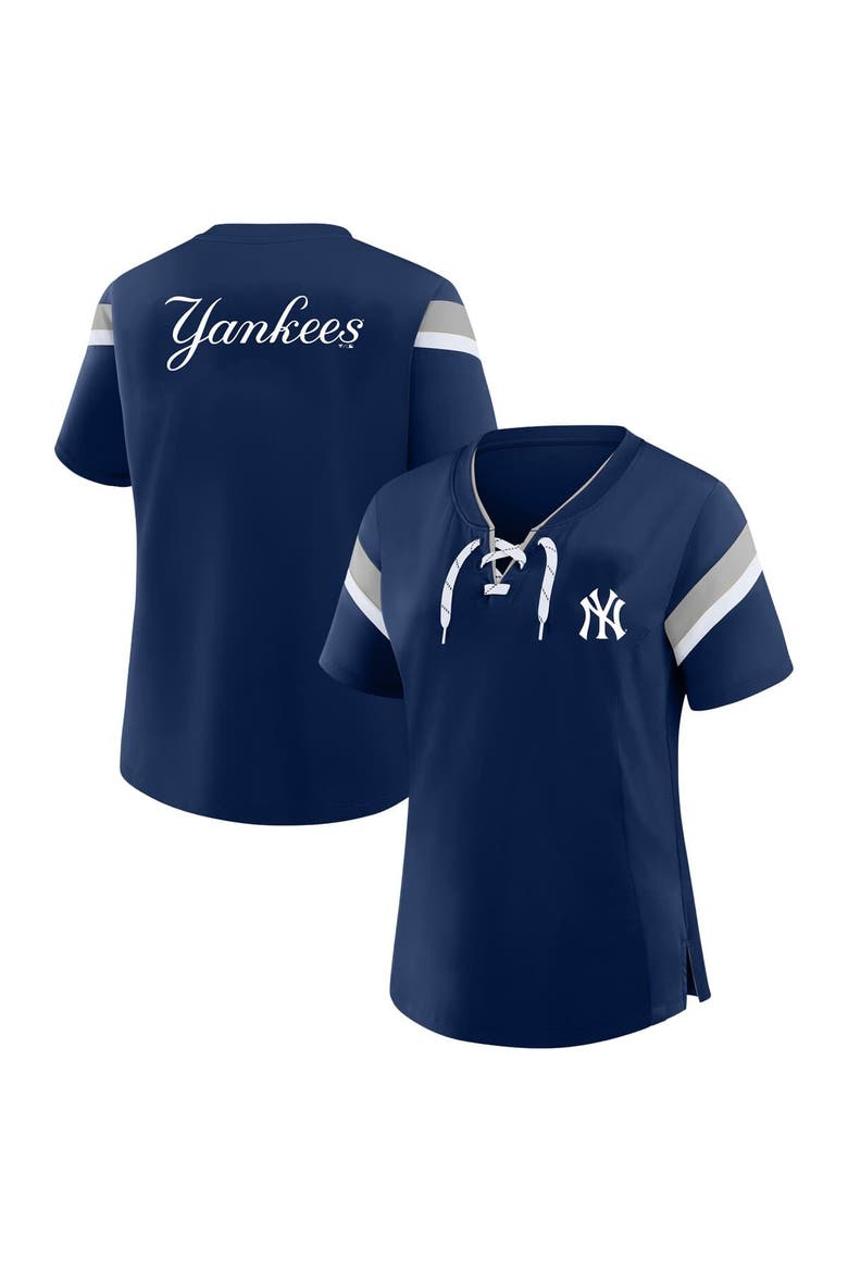 Women's Profile  Navy New York Yankees Lace-Up T-Shirt, Main, color, Navy