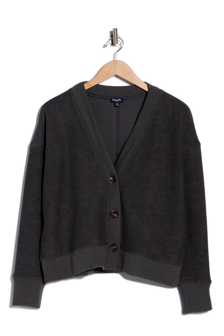 Reversed Terry V-Neck Cardigan, Alternate, color, LEAD GREY