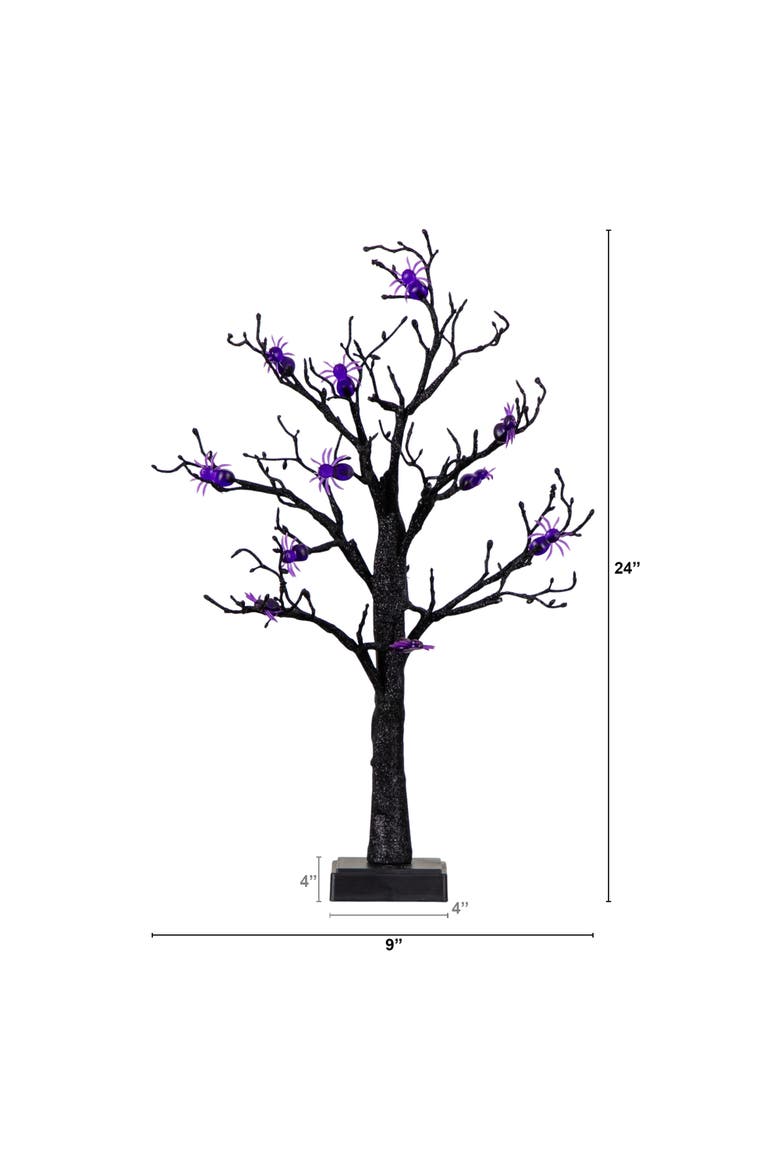 2-ft Pre-Lit Artificial Halloween Spider Twig Tree with 24 Purple LED Lights, Alternate, color, Black