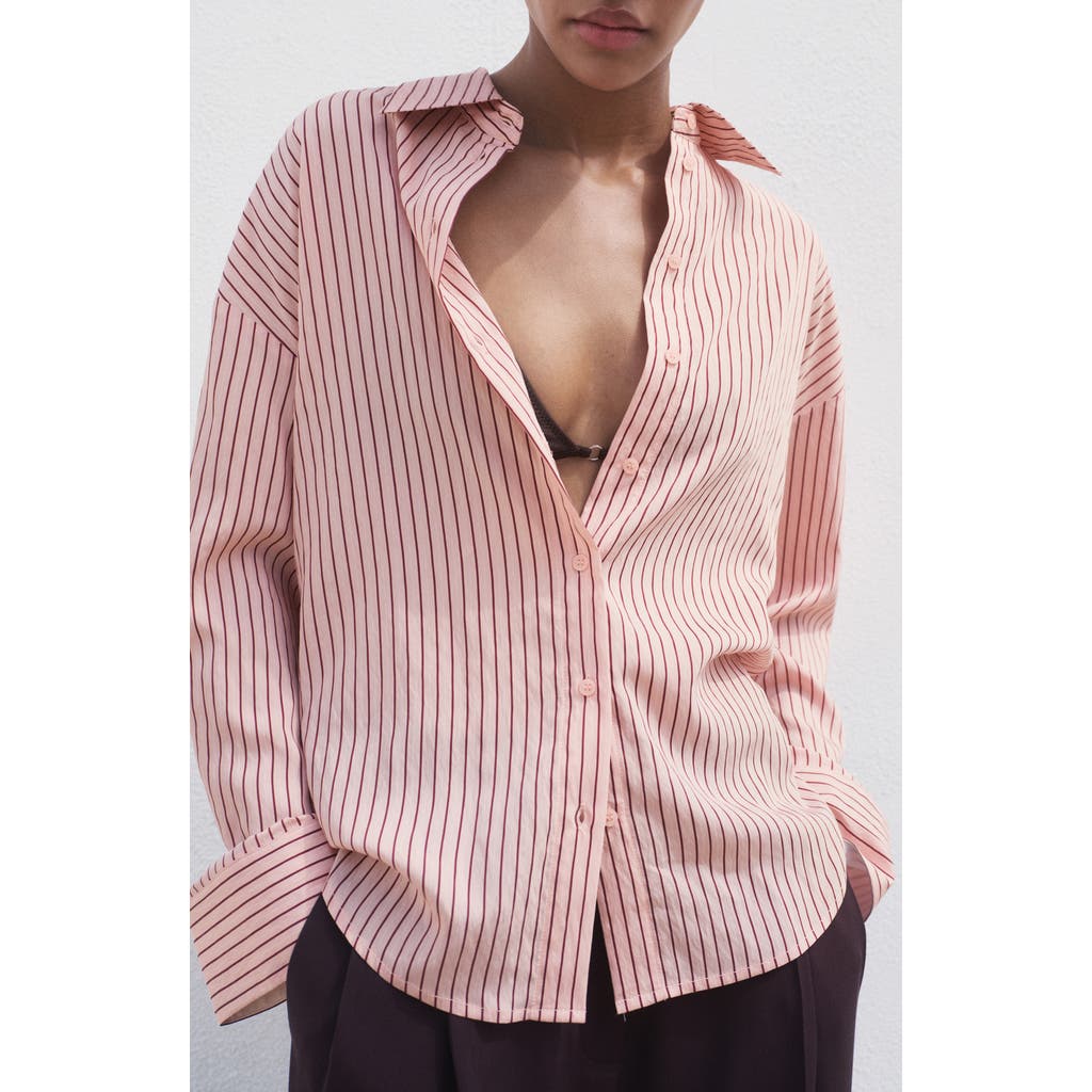 Mango Oversize Stripe Button-up Shirt In Red