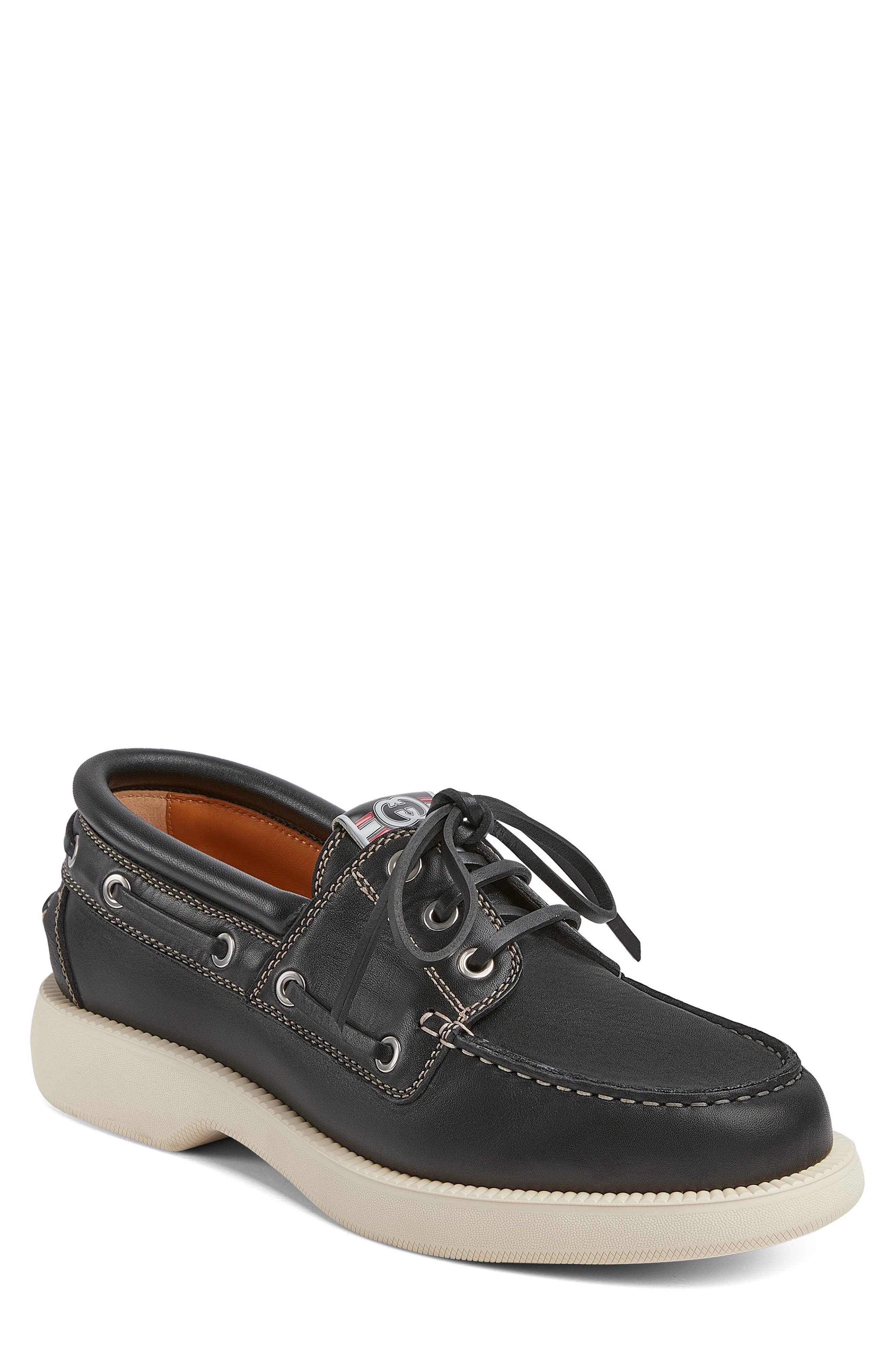 Gucci Kaveh Boat Shoe, Main, color, Black