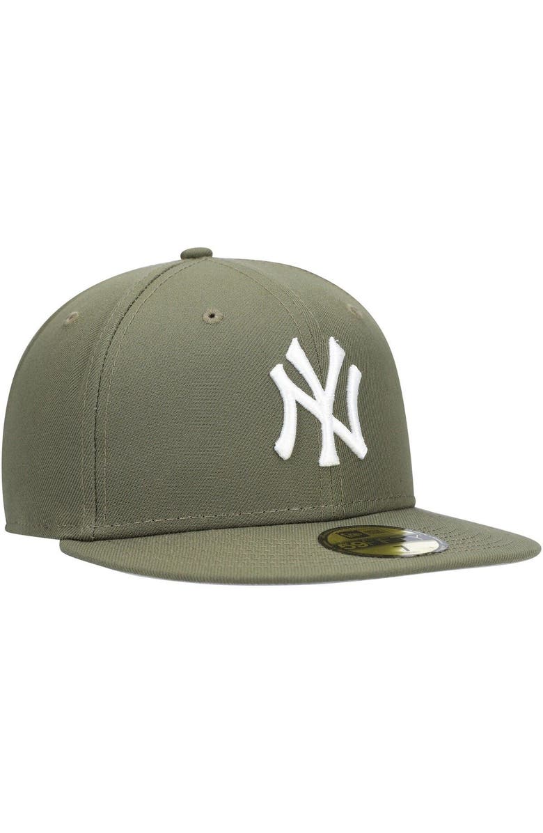 New Era Men's New Era Olive New York Yankees White Logo 59FIFTY Fitted Hat, Alternate, color,