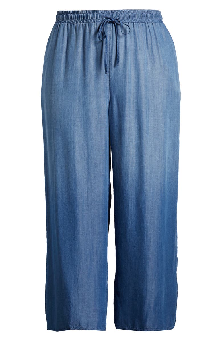 Caslon<sup>®</sup> Dolphin Hem Crop Wide Leg Chambray Pants, Alternate, color,