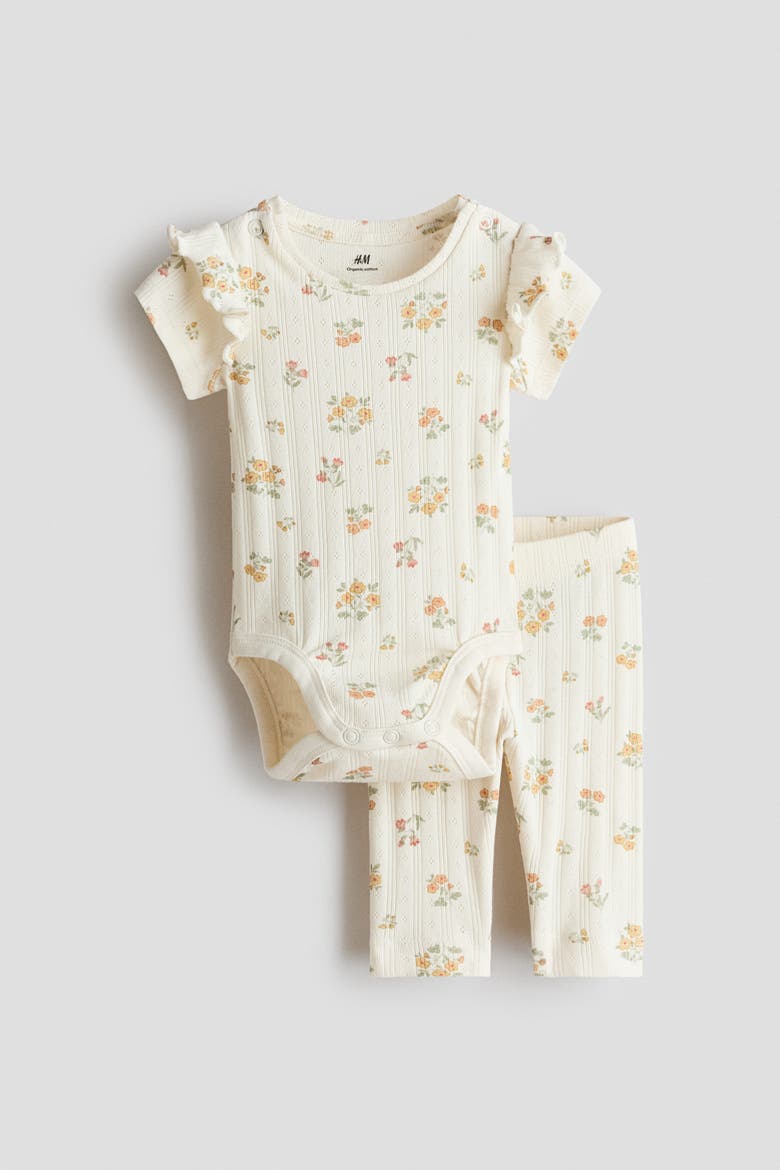2-piece Printed Cotton Set, Main, color, Light beige/floral