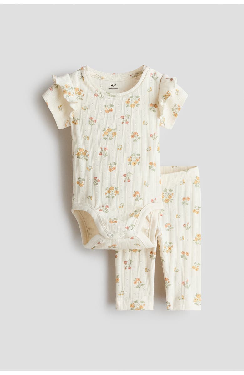 H&M 2-piece Printed Cotton Set, Main, color, Light Beige/Floral