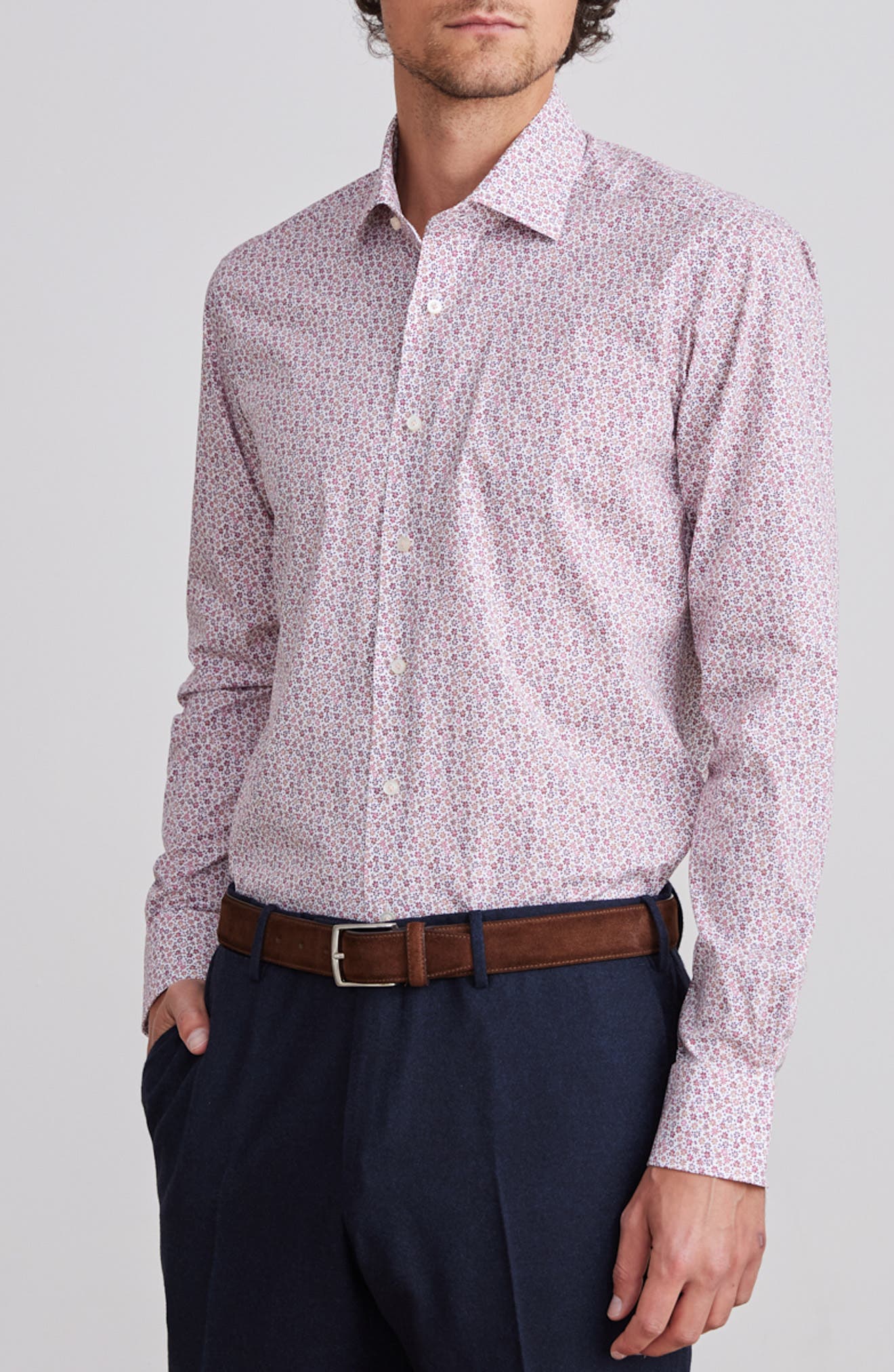 Emanuel Berg Modern Fit Floral Stretch Cotton Dress Shirt