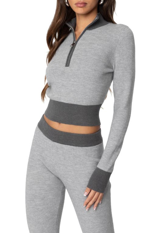 Edikted Lei Contrast Trim Half Zip Crop Top In Gray