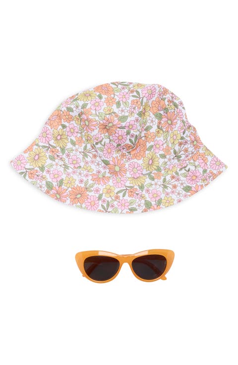 Floral Sun Hat & Cat Eye Heart Sunglasses Set (Baby)