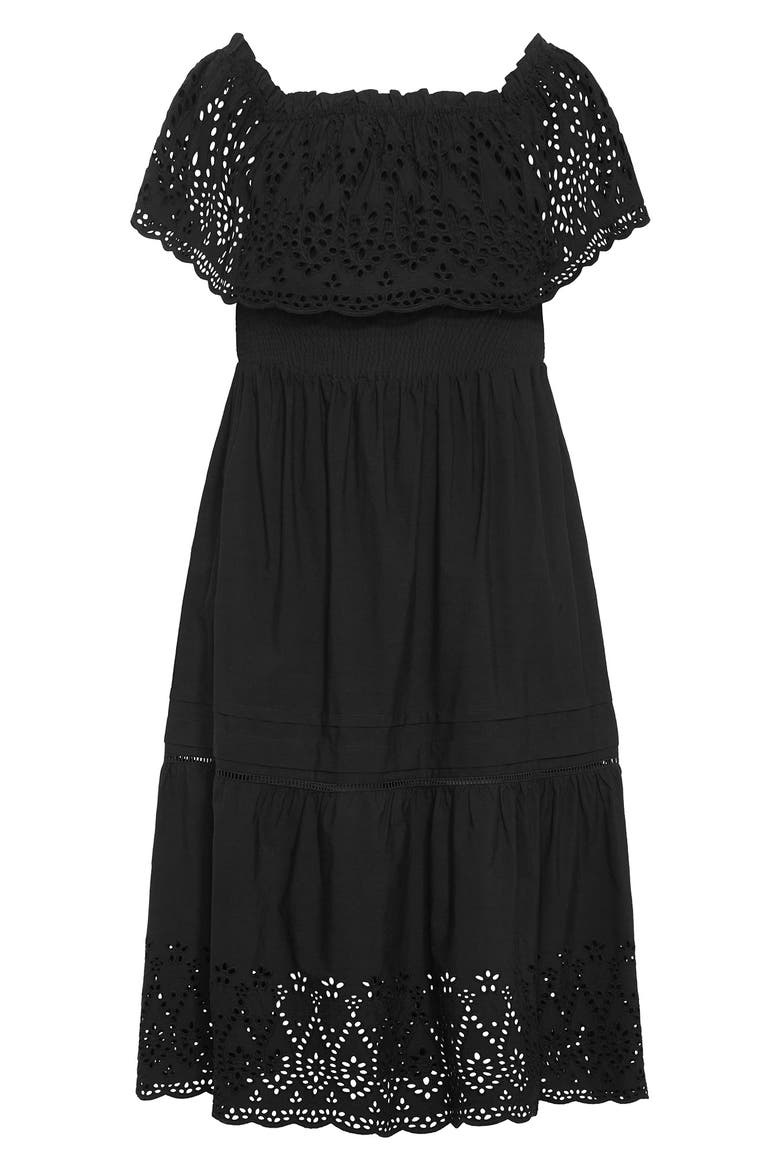 Jayde Off the Shoulder Ruffle Cotton Dress, Alternate, color, BLACK