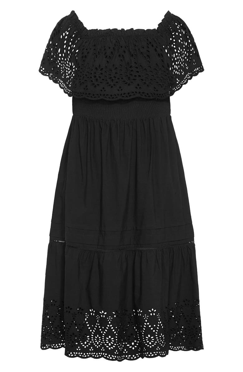 City Chic Jayde Off the Shoulder Ruffle Cotton Dress, Alternate, color, Black