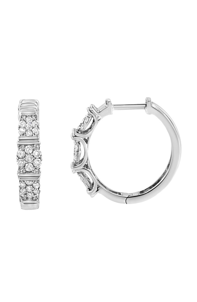 Haus of Brilliance Silver 1/2 Ct Lab Grown Round Diamond Floral Cluster Hoop Earrings, Alternate, color, White
