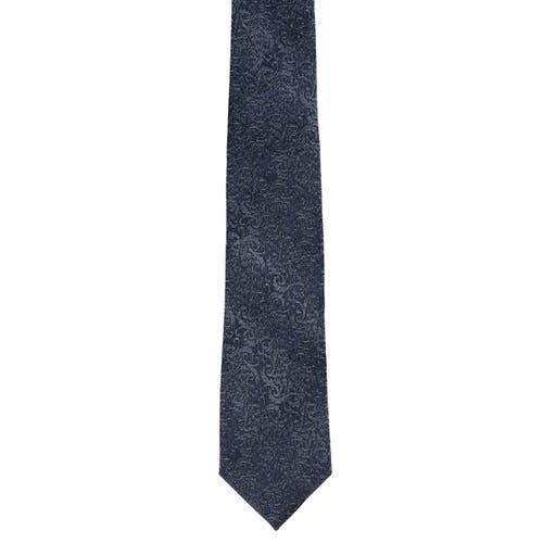 Trafalgar Esteban Scrolling Vines Tone On Tone Patterned Silk Necktie In Silver And Black
