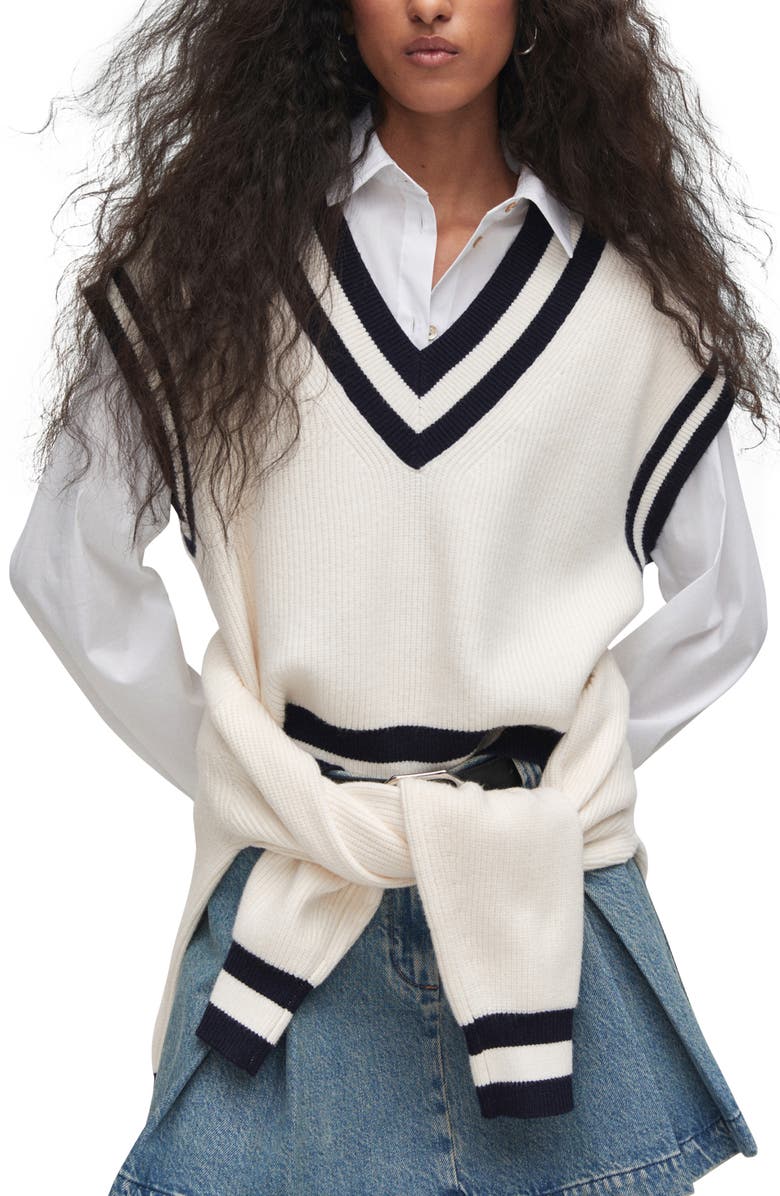 MANGO Tipped V-Neck Sweater Vest, Main, color, 