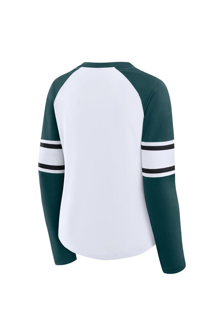 Women's Fanatics White/Green Philadelphia Eagles Redzone Blitz Package Raglan Lace-Up V-Neck Long Sleeve T-Shirt, Alternate, color, White