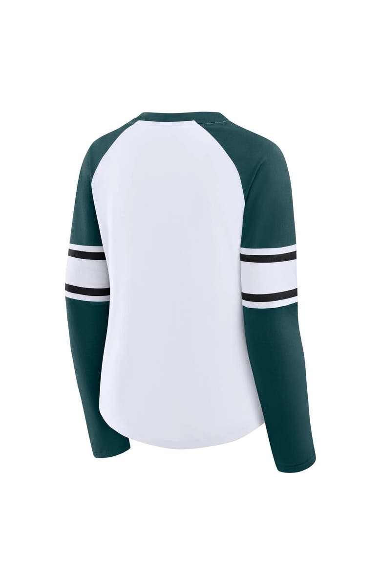 FANATICS Women's Fanatics White/Green Philadelphia Eagles Redzone Blitz Package Raglan Lace-Up V-Neck Long Sleeve T-Shirt, Alternate, color, White