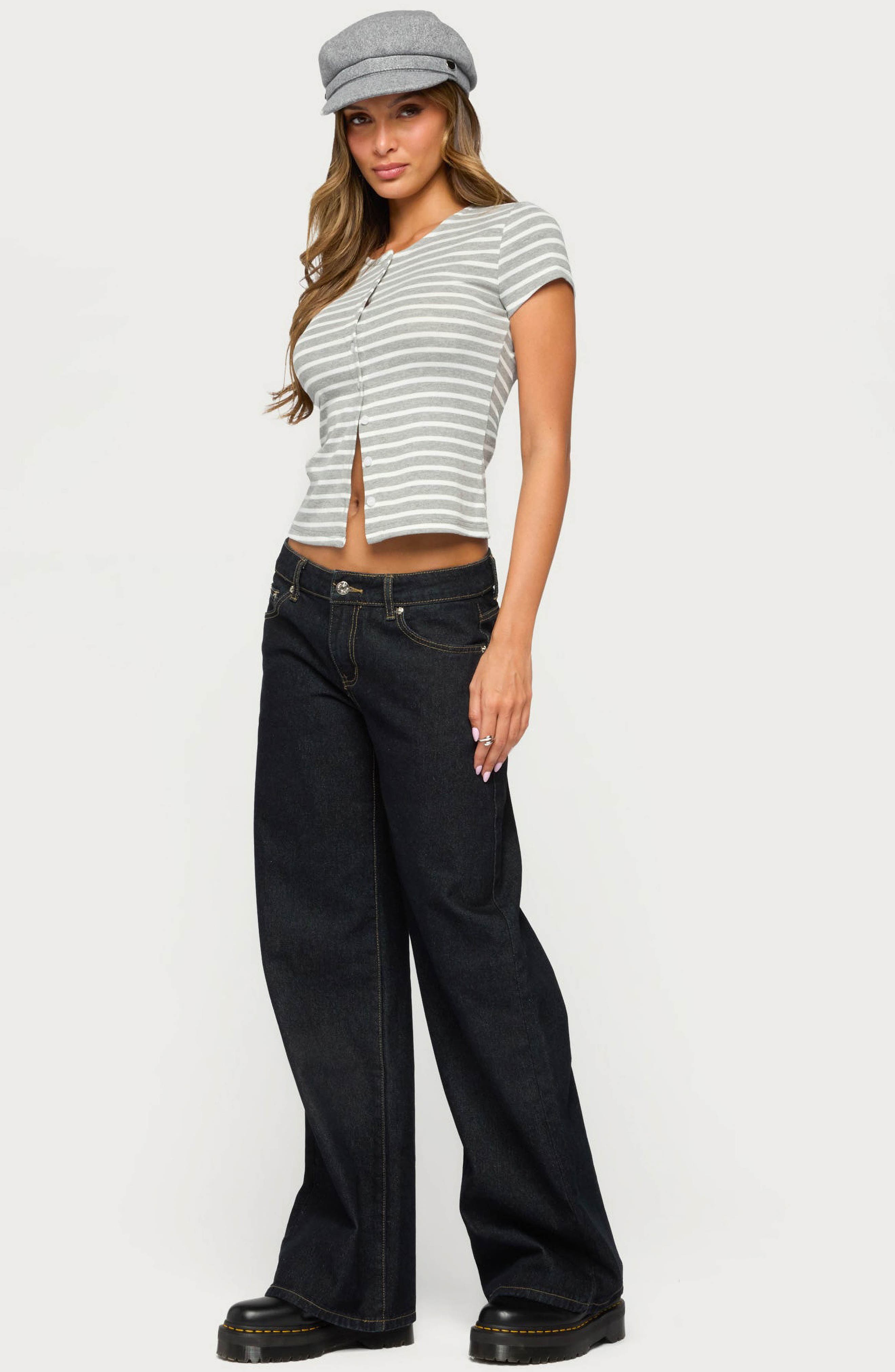 EDIKTED Bonita Striped Button Up Top (Women) | Nordstrom