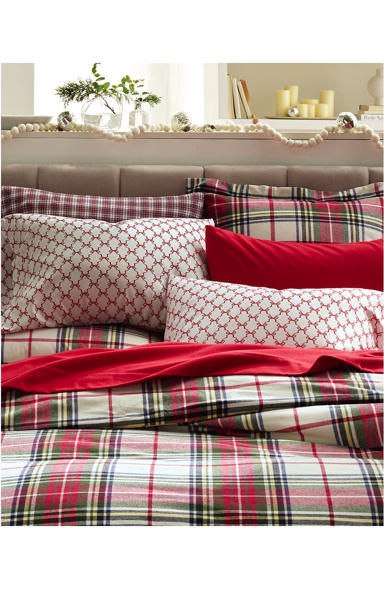 Lands' End Supima Cotton No Iron Sateen Printed Pillowcases - 400 Thread Count, Alternate, color, Compass Red Bows