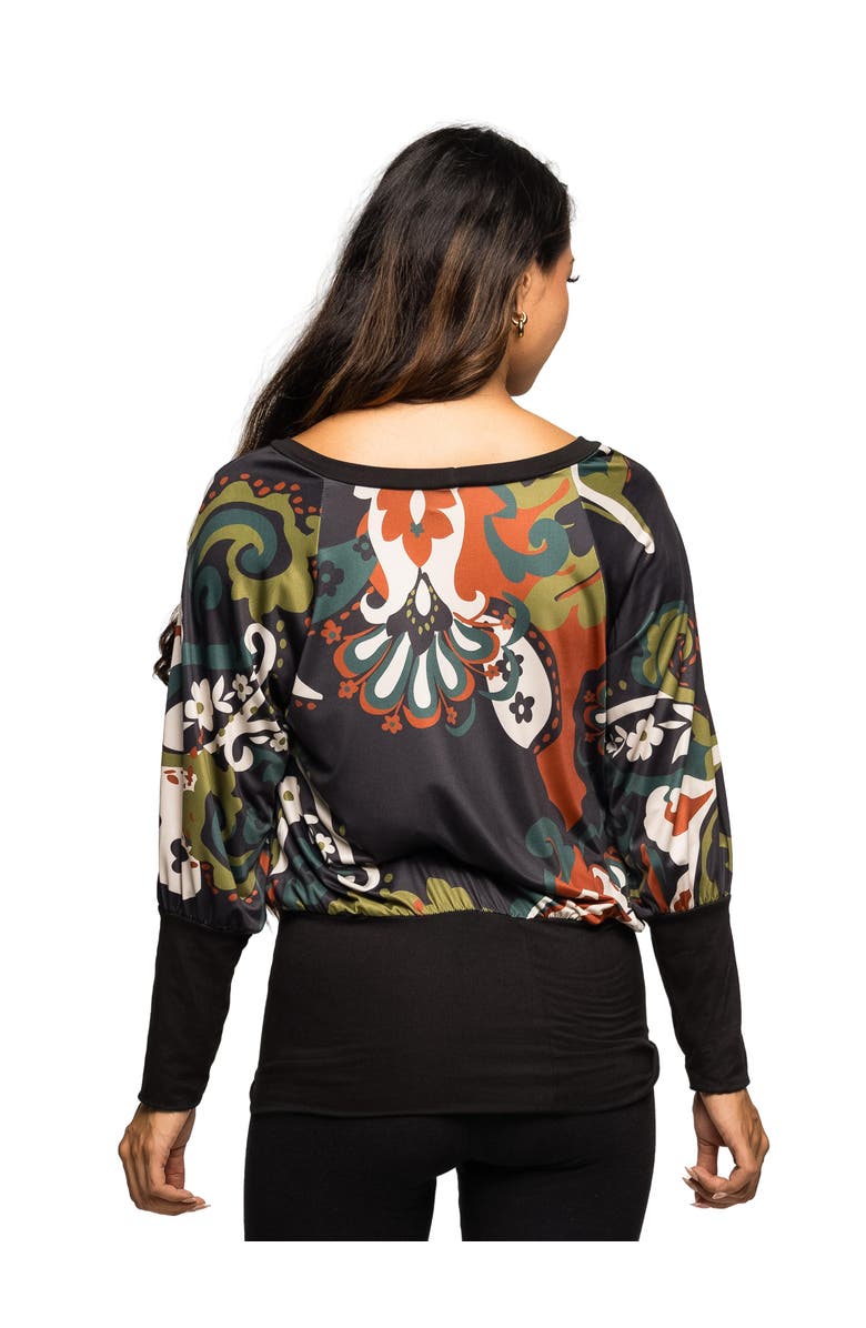 24seven Comfort Apparel Maternity Essential Paisley Print Dolman Sleeve Banded Top, Alternate, color, Green Multi