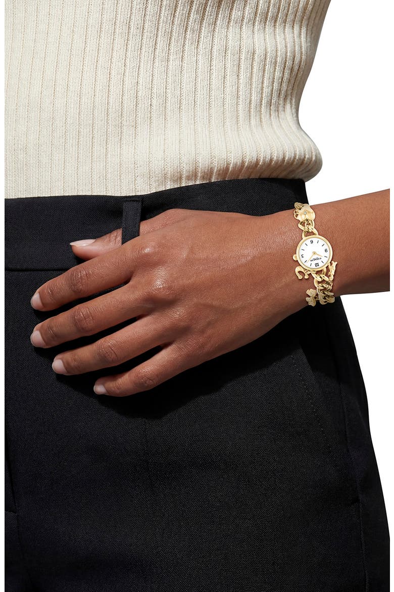 Iris Goldtone Charm Bracelet Watch, 22.5mm, Alternate, color, GOLD