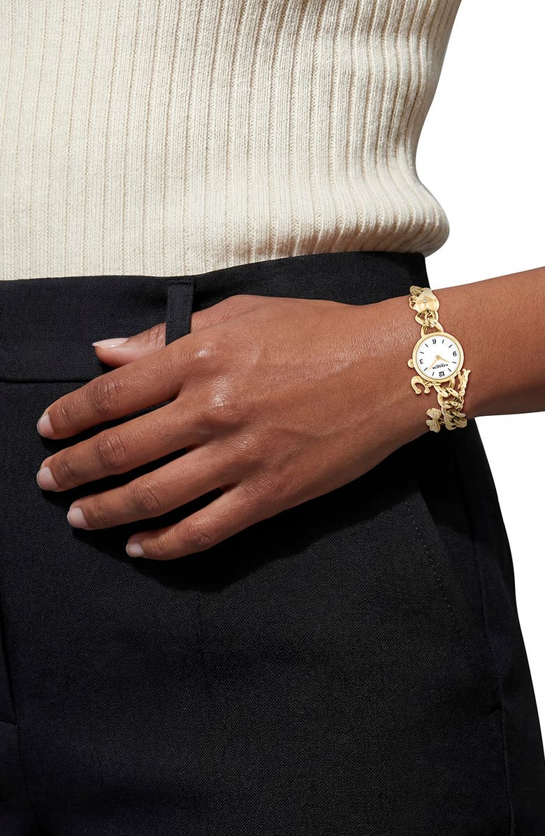 COACH Iris Goldtone Charm Bracelet Watch, 22.5mm, Alternate, color, Gold