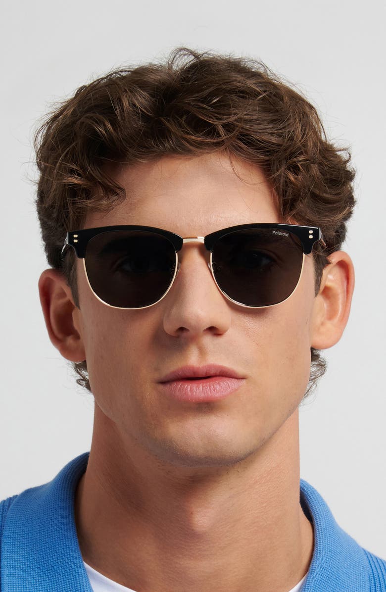 Polaroid 53mm Polarized Rectangular Sunglasses, Alternate, color, Black Gold/ Green