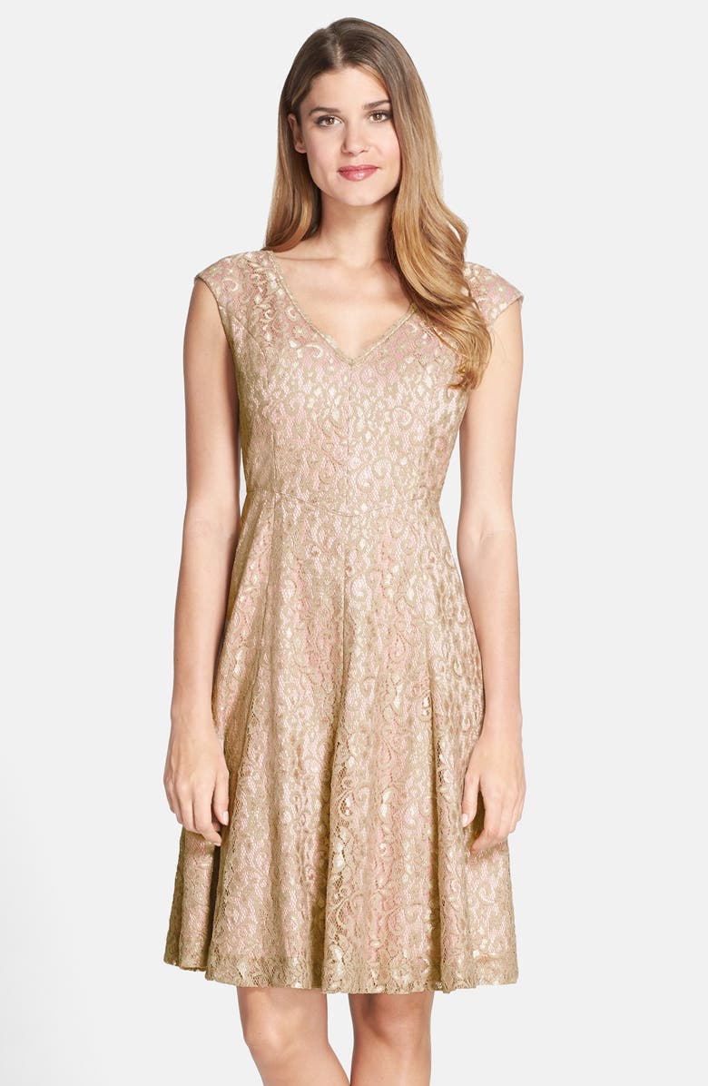 Eliza J Stretch Lace Fit & Flare Dress, Main, color, 