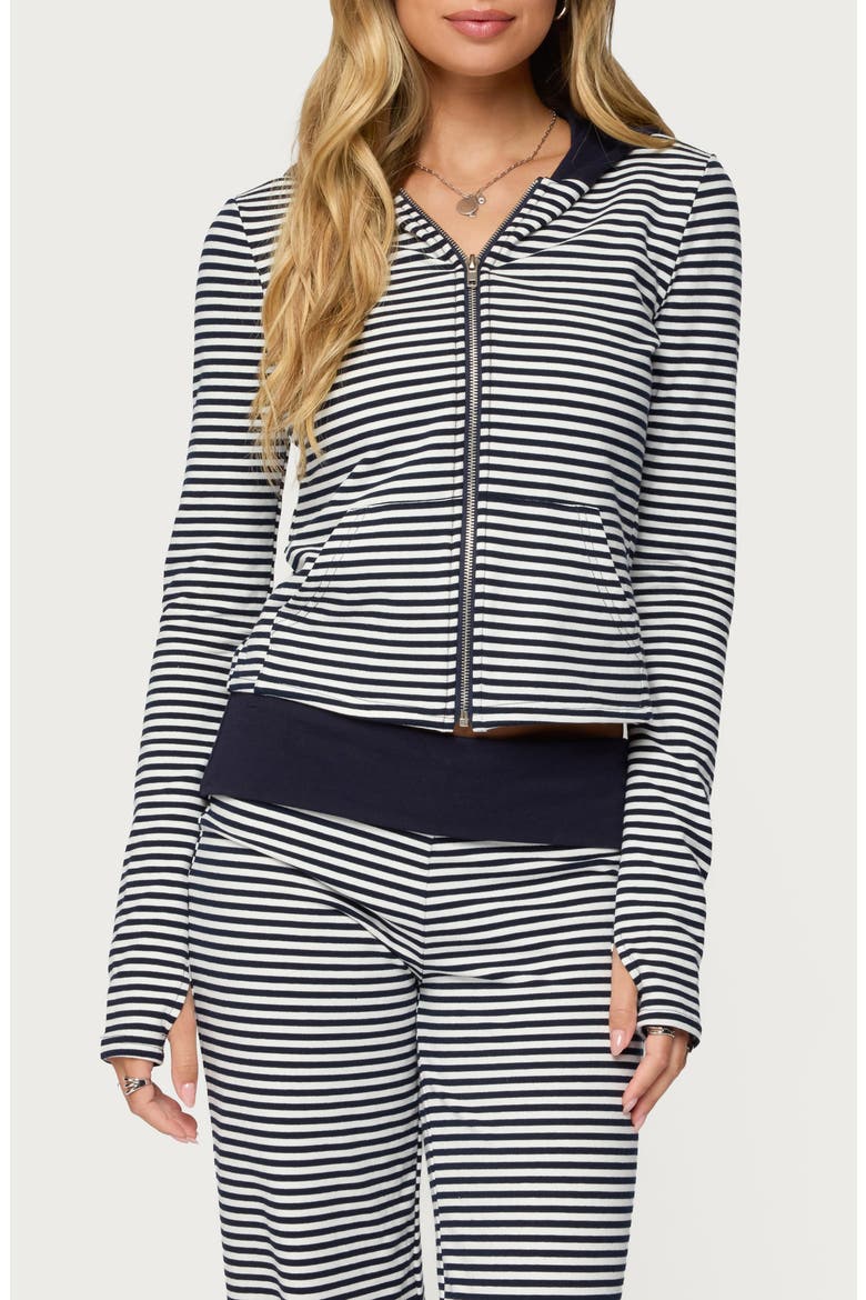 Meggy Colorblock Stripe Zip Hoodie, Main, color, NAVY-AND-WHITE