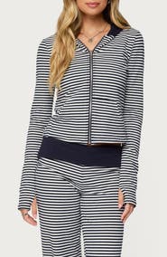 EDIKTED Meggy Colorblock Stripe Zip Hoodie