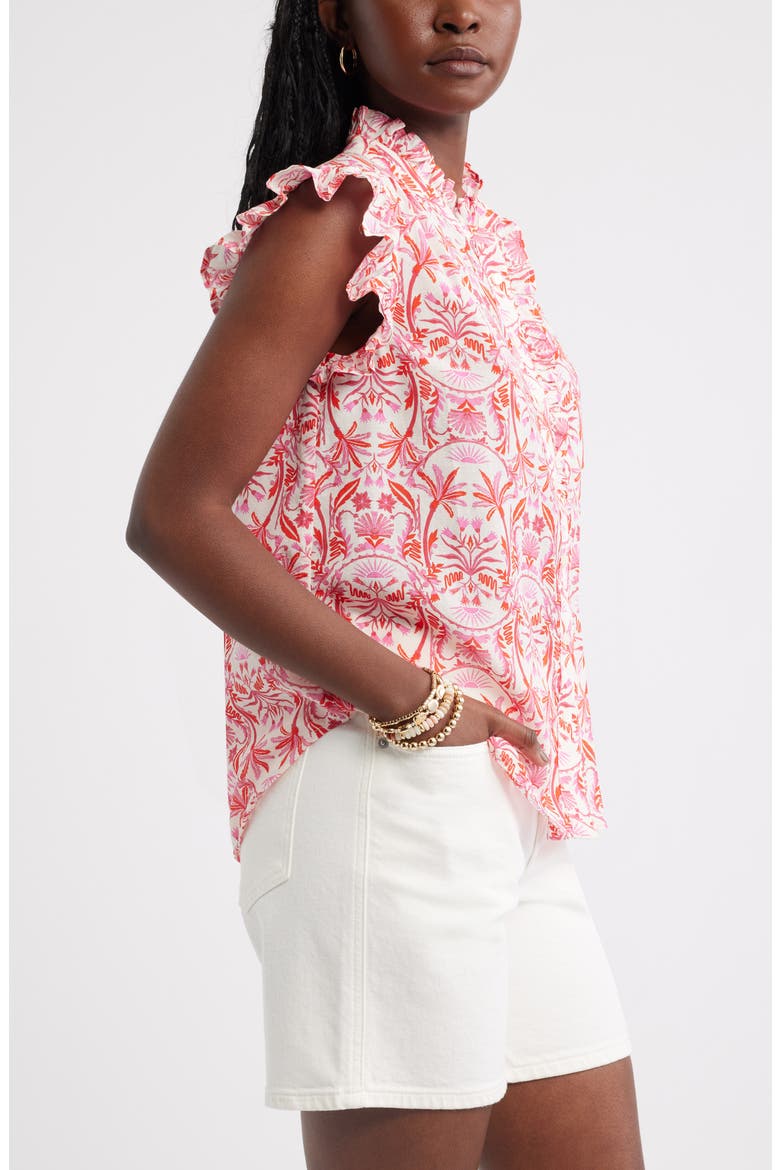 Ruffle Sleeve Cotton Blend Top, Alternate, color, IVORY- PINK PALM FLORAL