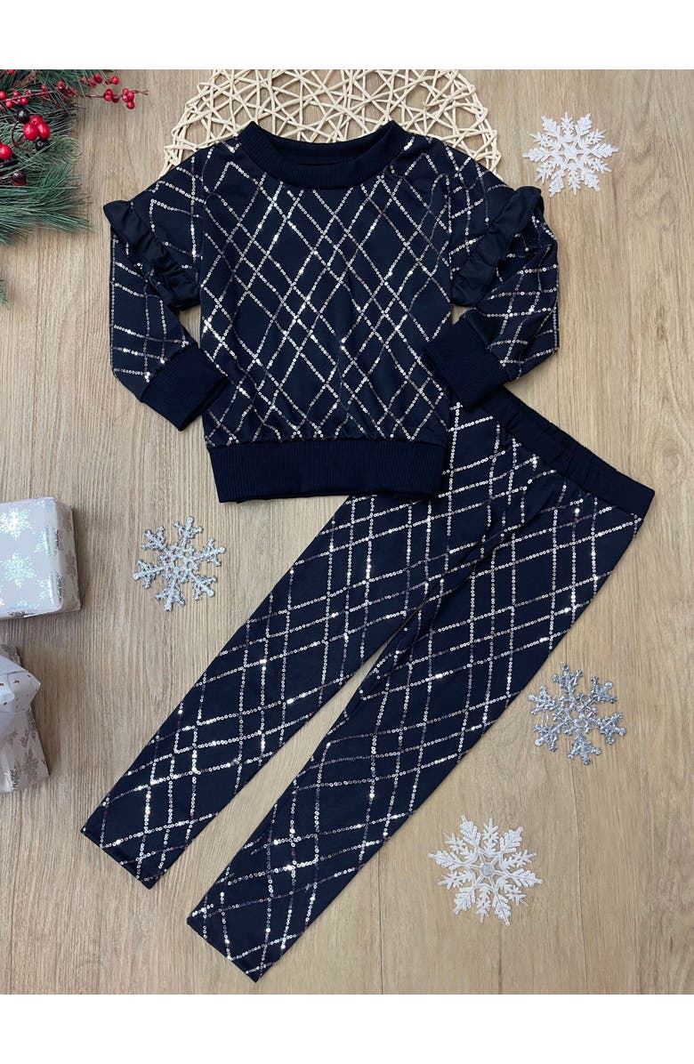 Mia Belle Girls Glam Sequin Ruffle Top and Legging Set, Alternate, color, Black