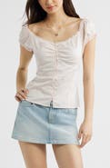 BP. Lace Trim Stretch Cotton Button-Up Top