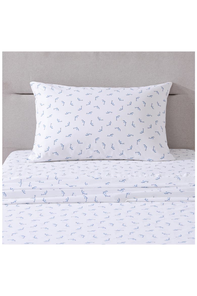 Dolphin Print 200 Thread Count Cotton Percale Sheet Set, Alternate, color, LIGHT PASTEL BLUE