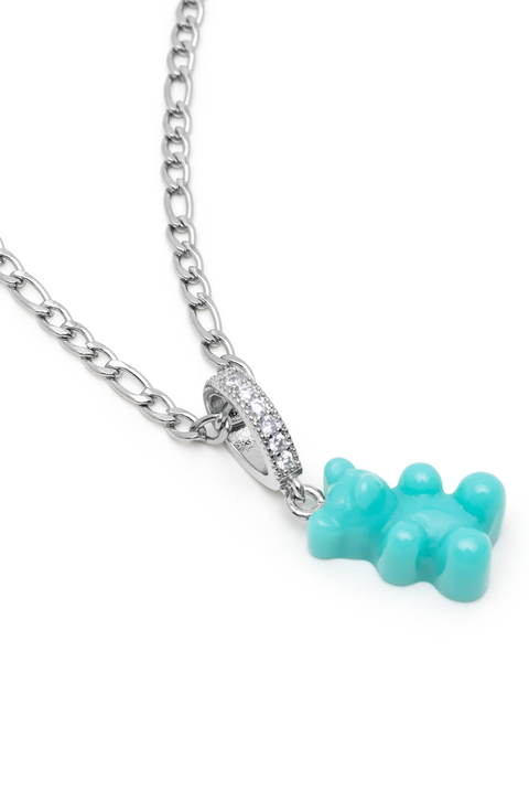 Turquoise Gummy Bear Silver Necklace