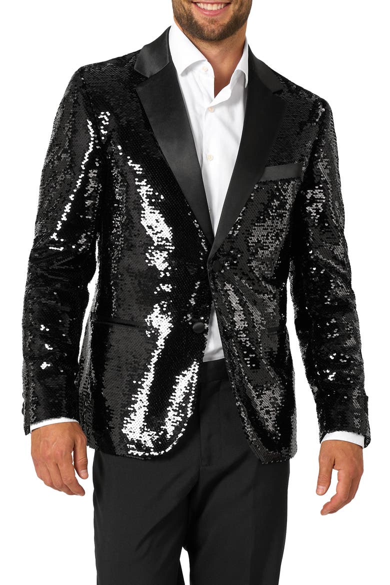 Brilliant Black Sequin Embellished Dinner Jacket, Main, color, BLACK