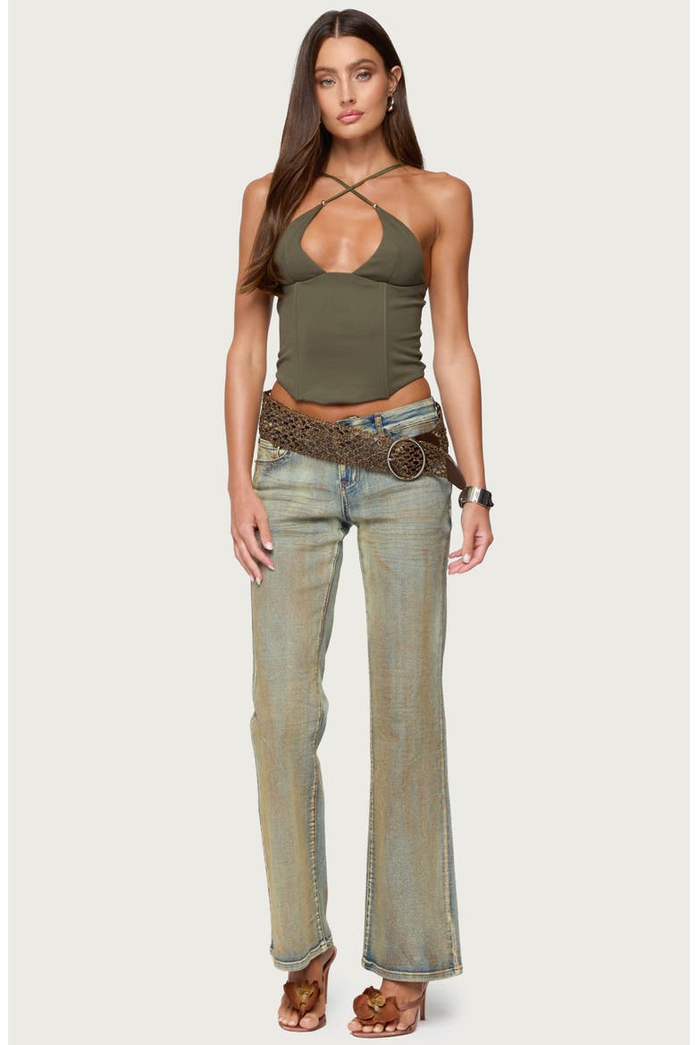 Lou Crossover Strap Corset Camisole, Alternate, color, OLIVE