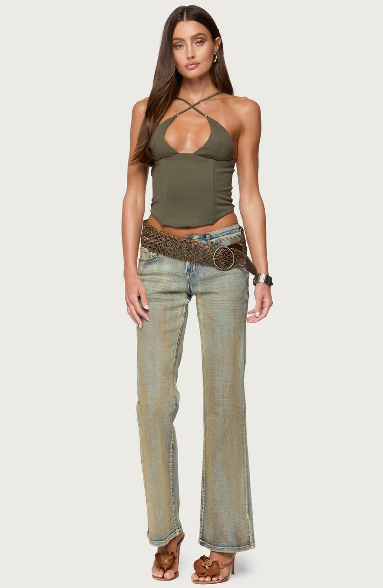 EDIKTED Lou Crossover Strap Corset Camisole, Alternate, color, Olive