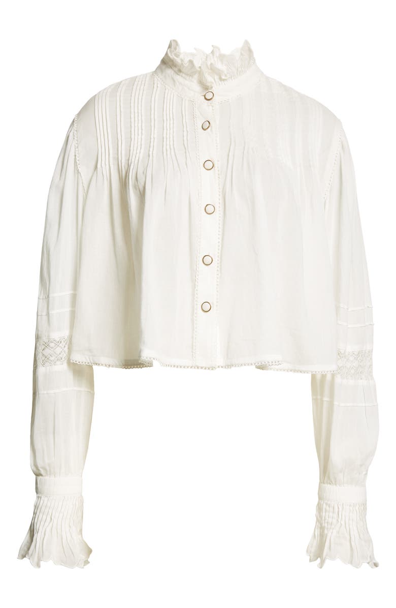 FARM Rio Pleated Lace Trim Button Up Top, Alternate, color, 