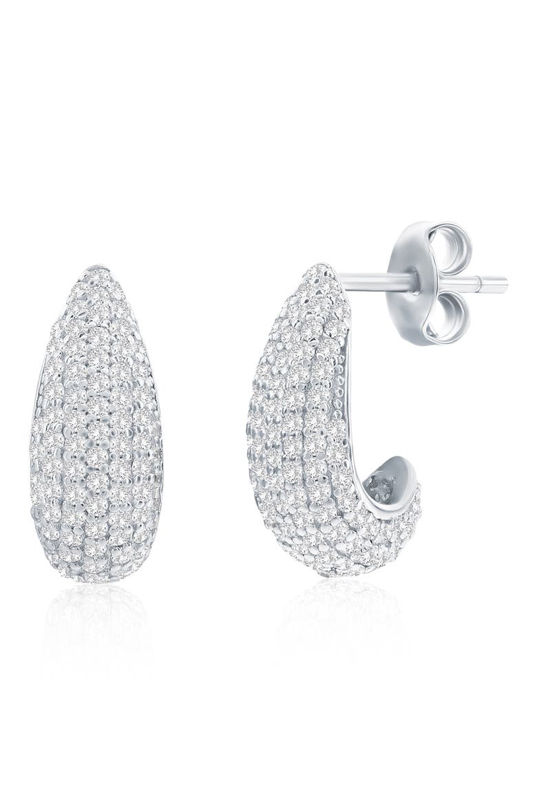 Pavé Cubic Zirconia Huggie Hoop Earrings, Main, color, SILVER