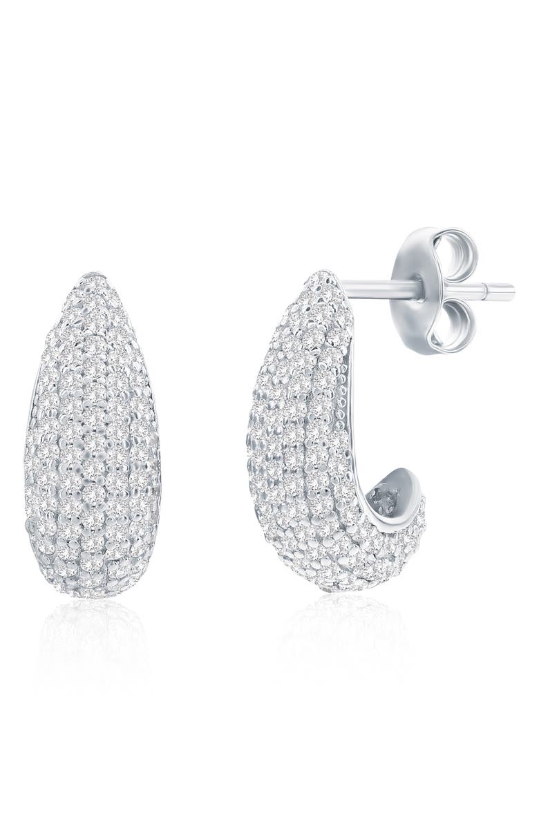 SIMONA Pavé Cubic Zirconia Huggie Hoop Earrings, Main, color, Silver