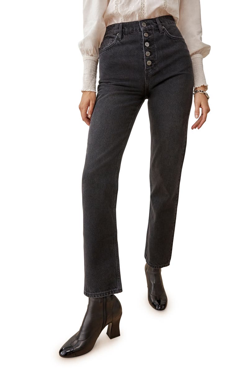 Reformation Cynthia High Waist Button Fly Jeans, Main, color,