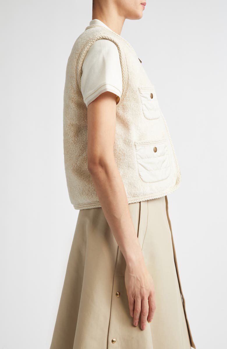 Moncler Mimosa Mixed Media Puffer Vest, Alternate, color, Ivory/ White