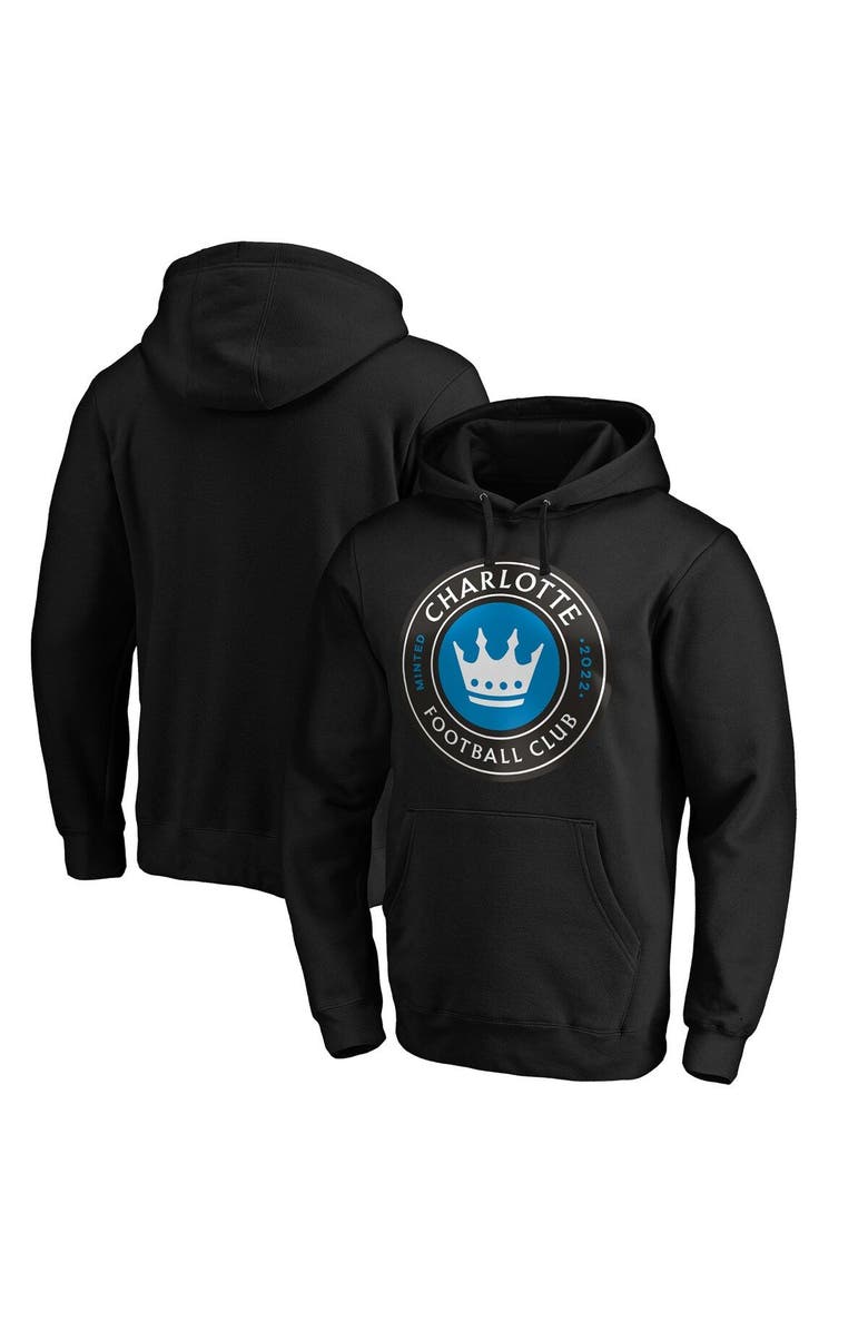 FANATICS Men's Fanatics Branded Black Charlotte FC Primary Logo Fitted Pullover Hoodie, Alternate, color,