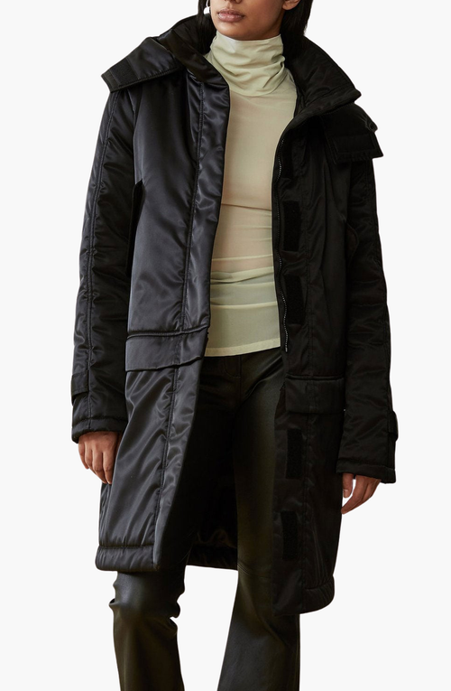 Caalo Sustainable Convertible Satin Down Coat In Black
