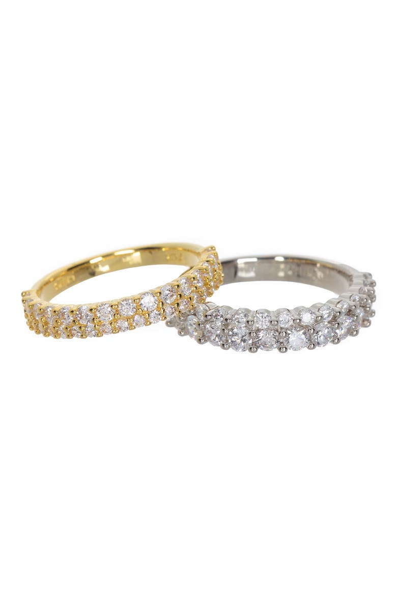 Two-Tone Pavé CZ Ring Set, Main, color, CLEAR- SILVER- GOLD