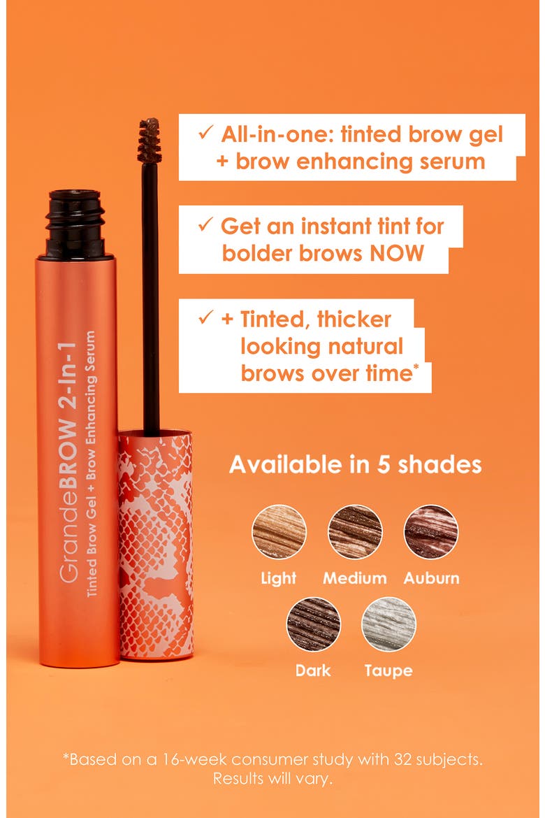 GrandeBROW 2-in-1 Tinted Brow Gel + Brow Enhancing Serum, Alternate, color, TAUPE