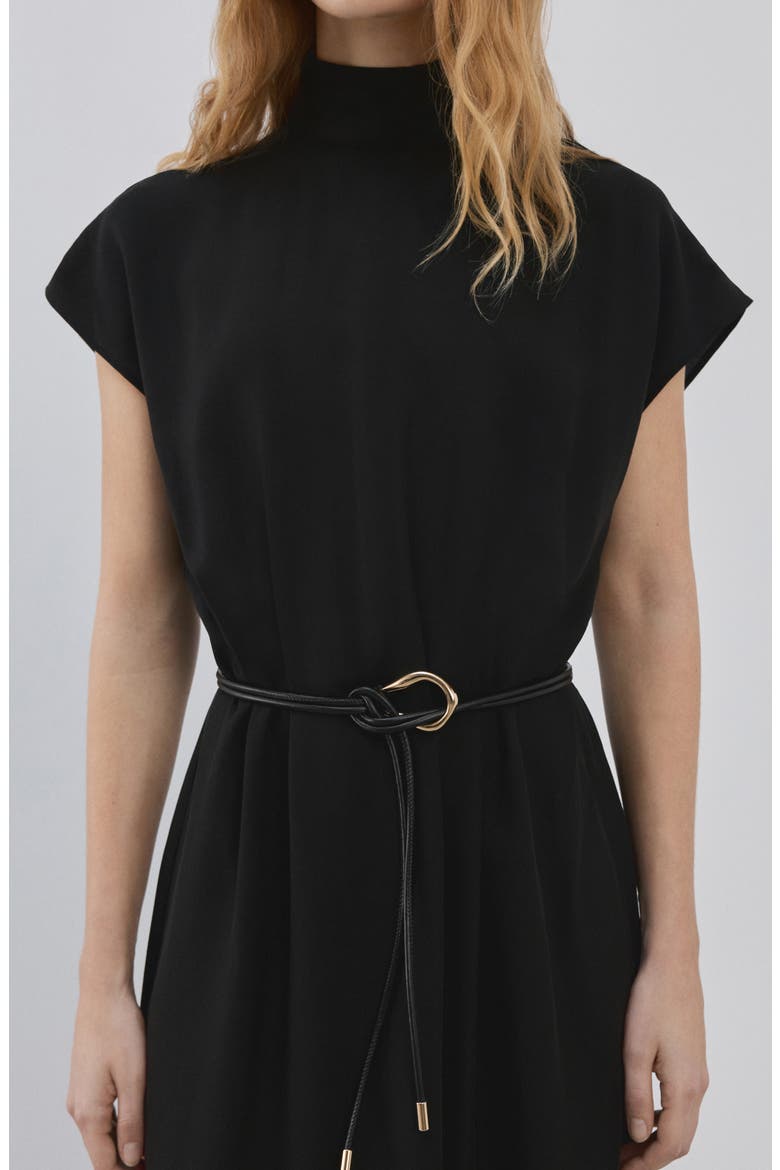 Mock Neck Belted Dress, Alternate, color, BLACK