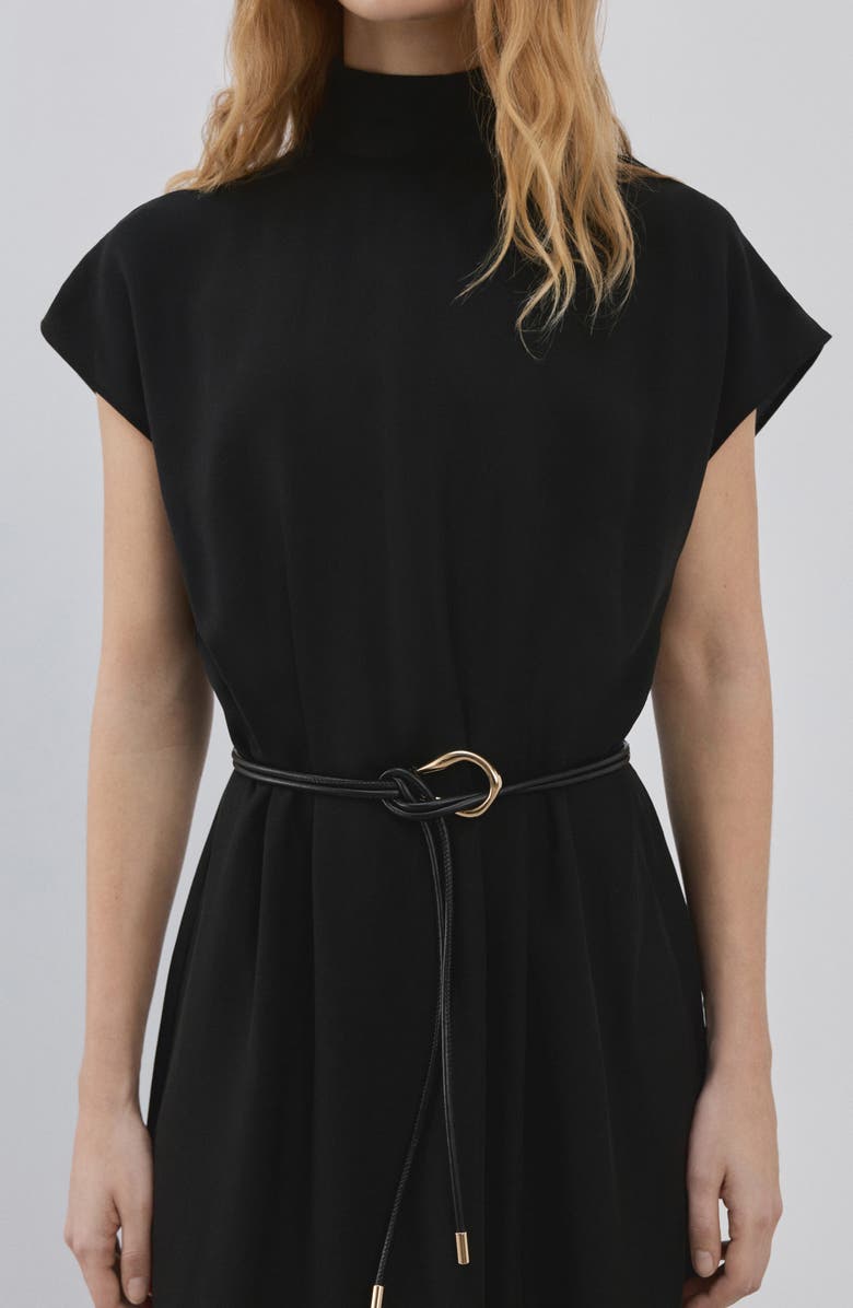 MANGO Mock Neck Belted Dress, Alternate, color, Black