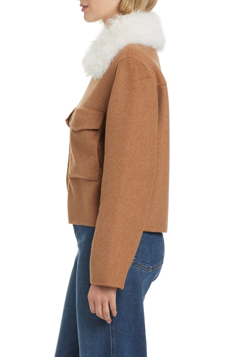 Wool Blend Jacket with Removable Faux Shearling Collar, Alternate, color, VICUNA