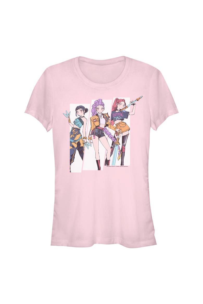 Junior's KPop Demon Hunters Huntrix Manhwa Style  Graphic T-Shirt, Main, color, Light Pink