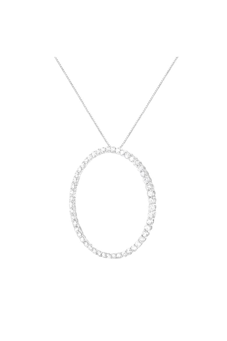 Silver 4 cttw Prong Set, Round-Cut Diamond Open Circle Hoop 18" Pendant Necklace, Alternate, color, White